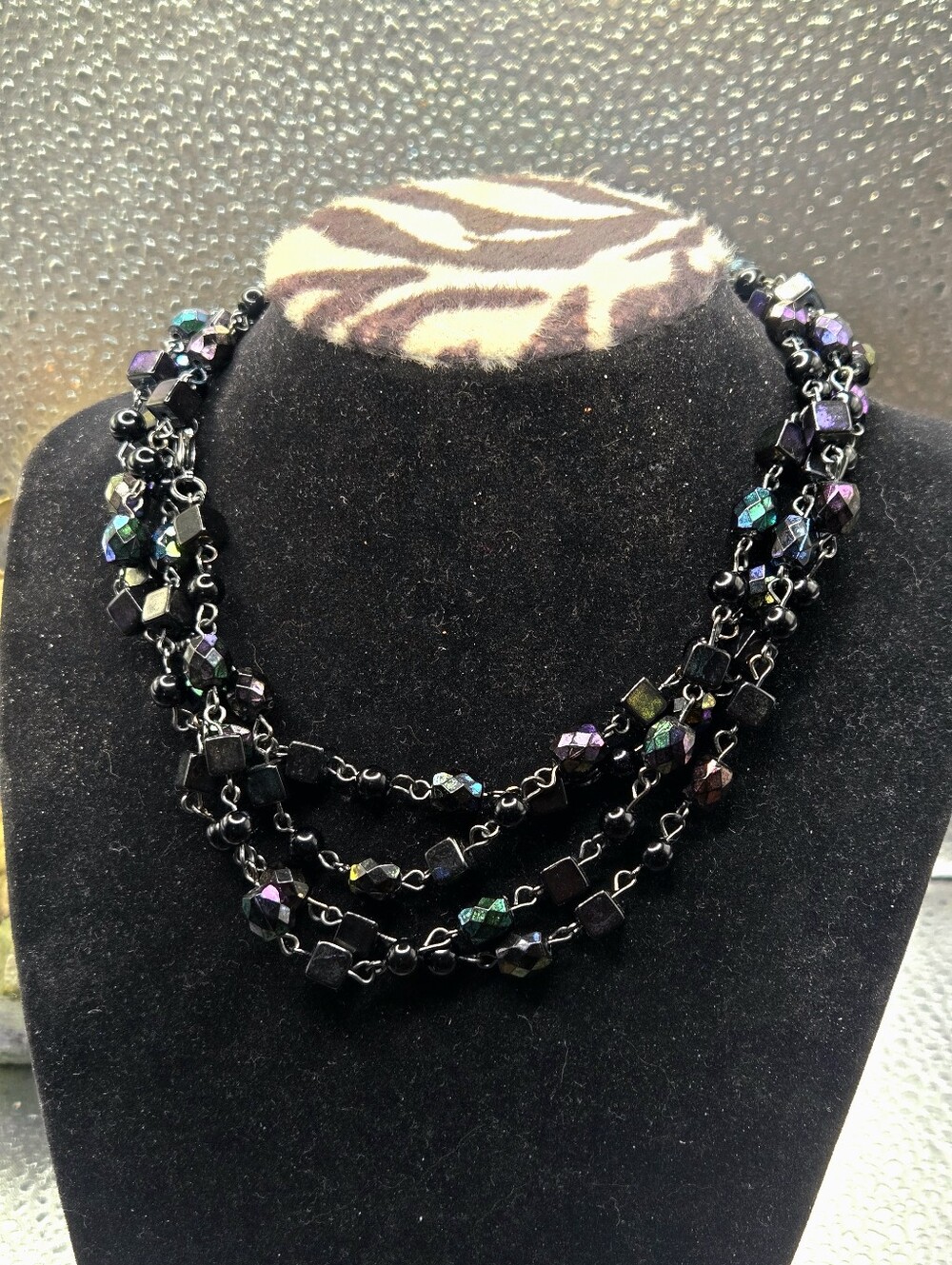 "5/$40" Premier Designs Long 60" Black Irridescent Bead Station Necklace